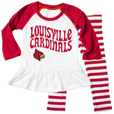 Wes and Willy NCAA Infant Girls Ruffle Raglan Set,Louisville Cardinals,6M,Cherry