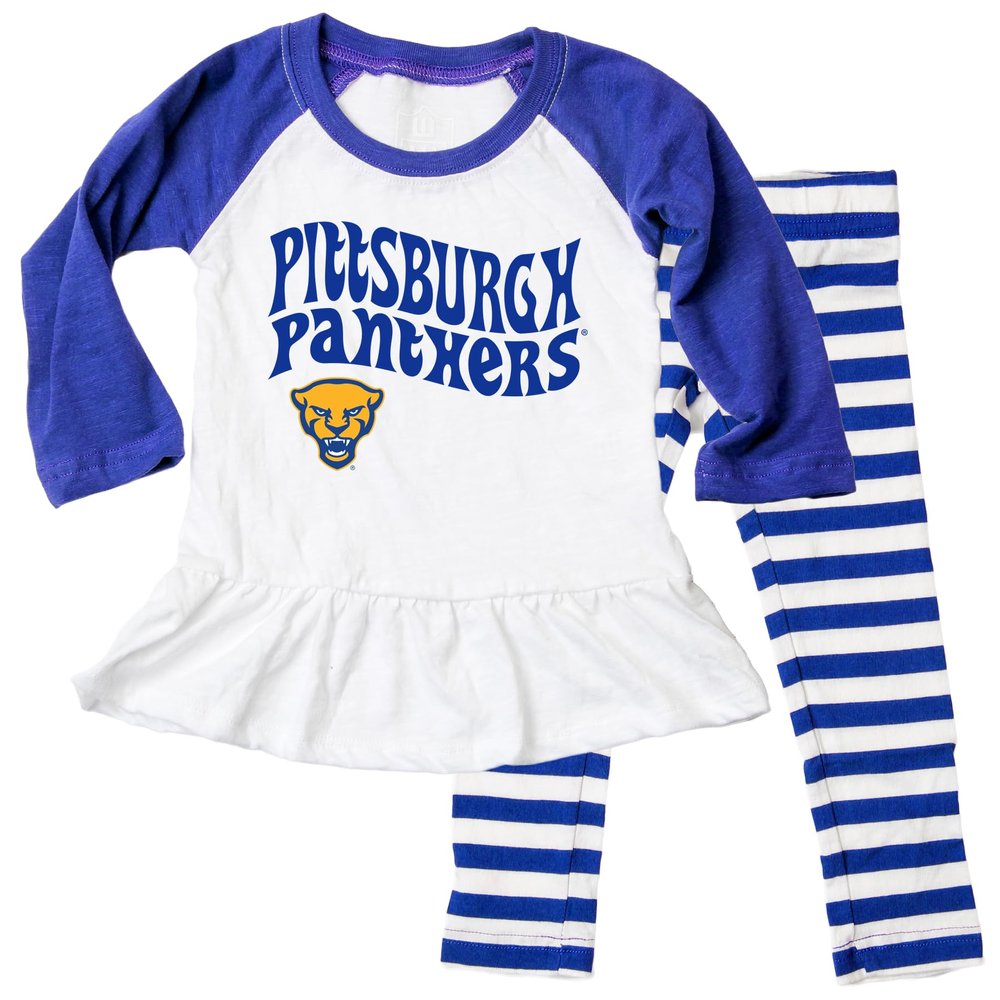 Wes and Willy NCAA Infant Girls Ruffle Raglan Set,Pittsburgh Panthers,18M,Blue Moon