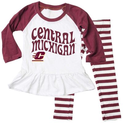 Wes and Willy NCAA Infant Girls Ruffle Raglan Set,Central Michigan Chippewas,18M,HAR Maroon