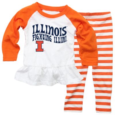 Wes and Willy NCAA Infant Girls Ruffle Raglan Set,Illinois Fighting Illini,18M,Orange Crush