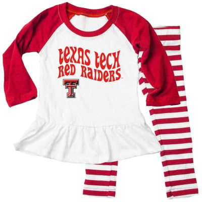 Wes and Willy NCAA Infant Girls Ruffle Raglan Set,Texas Tech Red Raiders,18M,Cherry