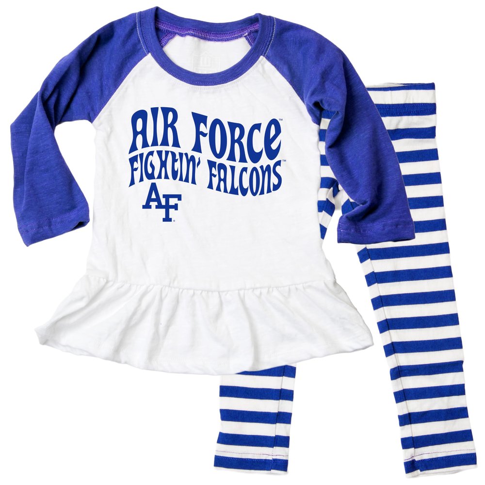 Wes and Willy NCAA Infant Girls Ruffle Raglan Set,Air Force Falcons,24M,Blue Moon