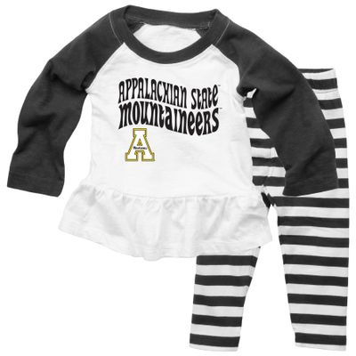 Wes and Willy NCAA Infant Girls Ruffle Raglan Set,Appalachian State Mountaineers,12M,Black
