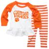 Wes and Willy NCAA Infant Girls Ruffle Raglan Set,Clemson Tigers,18M,Orange Crush view 1
