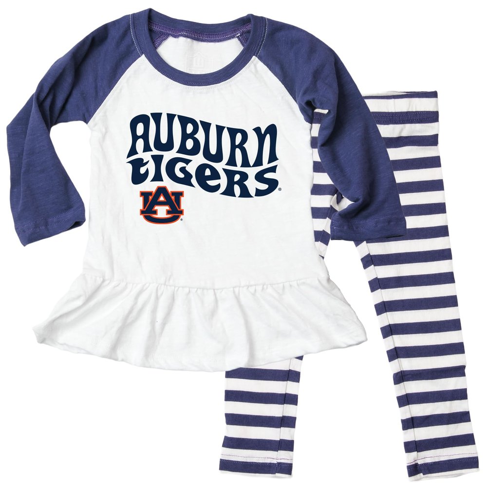 Wes and Willy NCAA Infant Girls Ruffle Raglan Set,Auburn Tigers,6M,Midnight