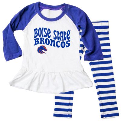Wes and Willy NCAA Infant Girls Ruffle Raglan Set,Boise State Broncos,18M,Blue Moon