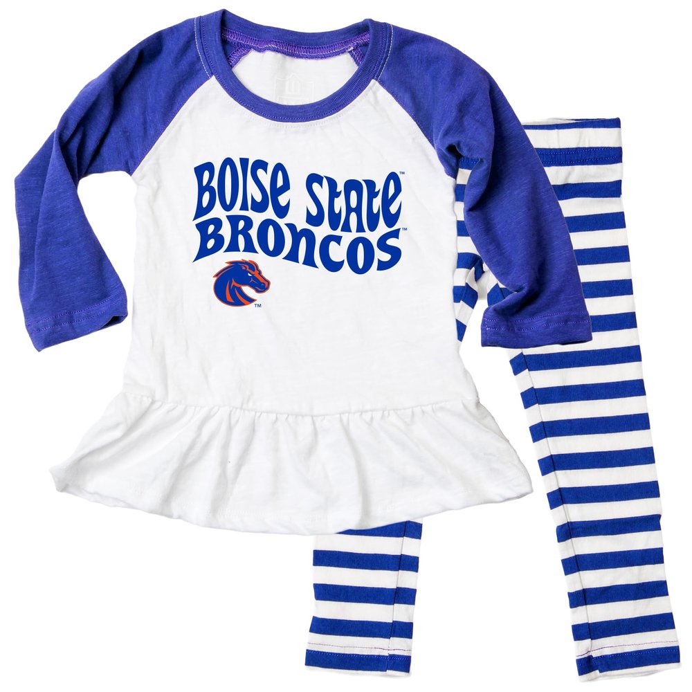 Wes and Willy NCAA Infant Girls Ruffle Raglan Set,Boise State Broncos,18M,Blue Moon
