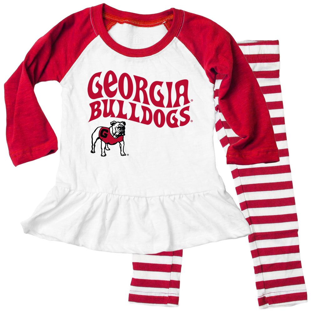 Wes and Willy NCAA Infant Girls Ruffle Raglan Set,Georgia Bulldogs,6M,Cherry