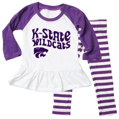 Wes and Willy NCAA Infant Girls Ruffle Raglan Set,Kansas State Wildcats,12M,Grape