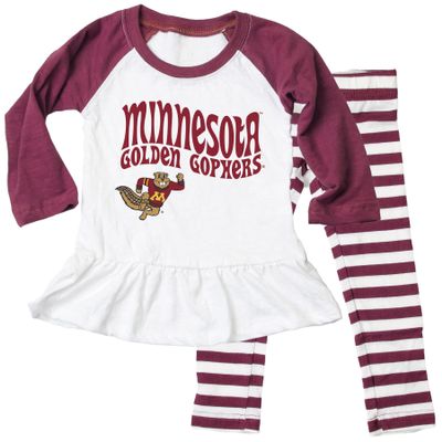 Wes and Willy NCAA Infant Girls Ruffle Raglan Set,Minnesota Golden Gophers,18M,Wine