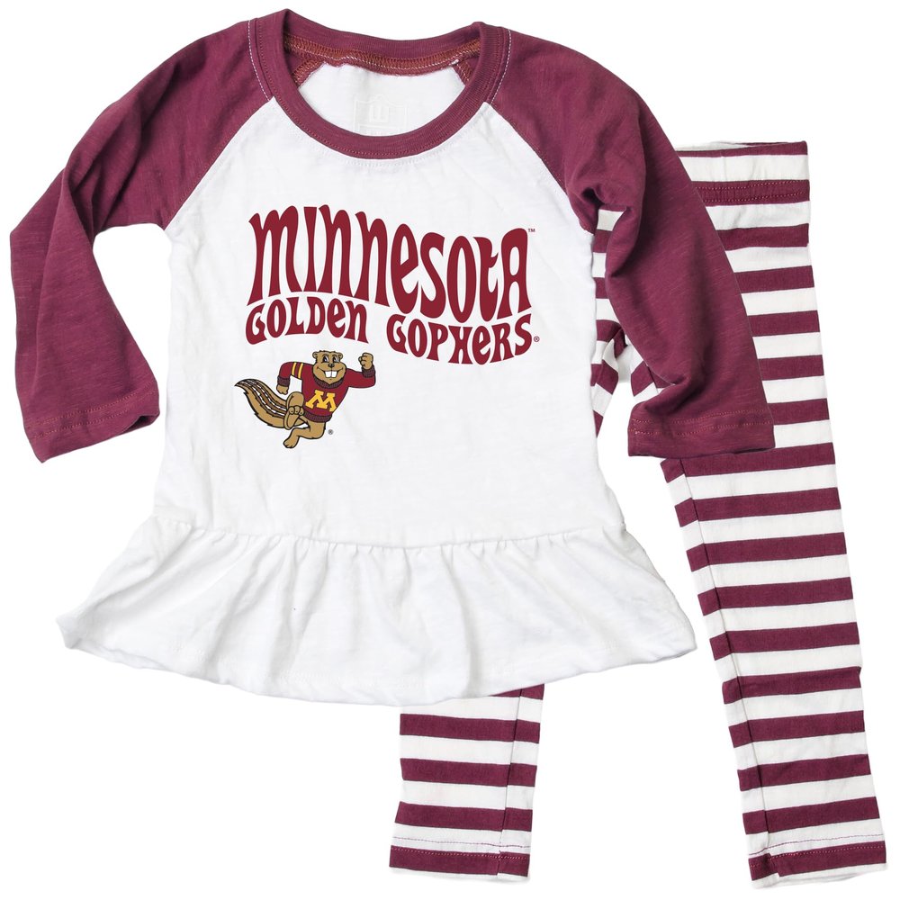 Wes and Willy NCAA Infant Girls Ruffle Raglan Set,Minnesota Golden Gophers,18M,Wine