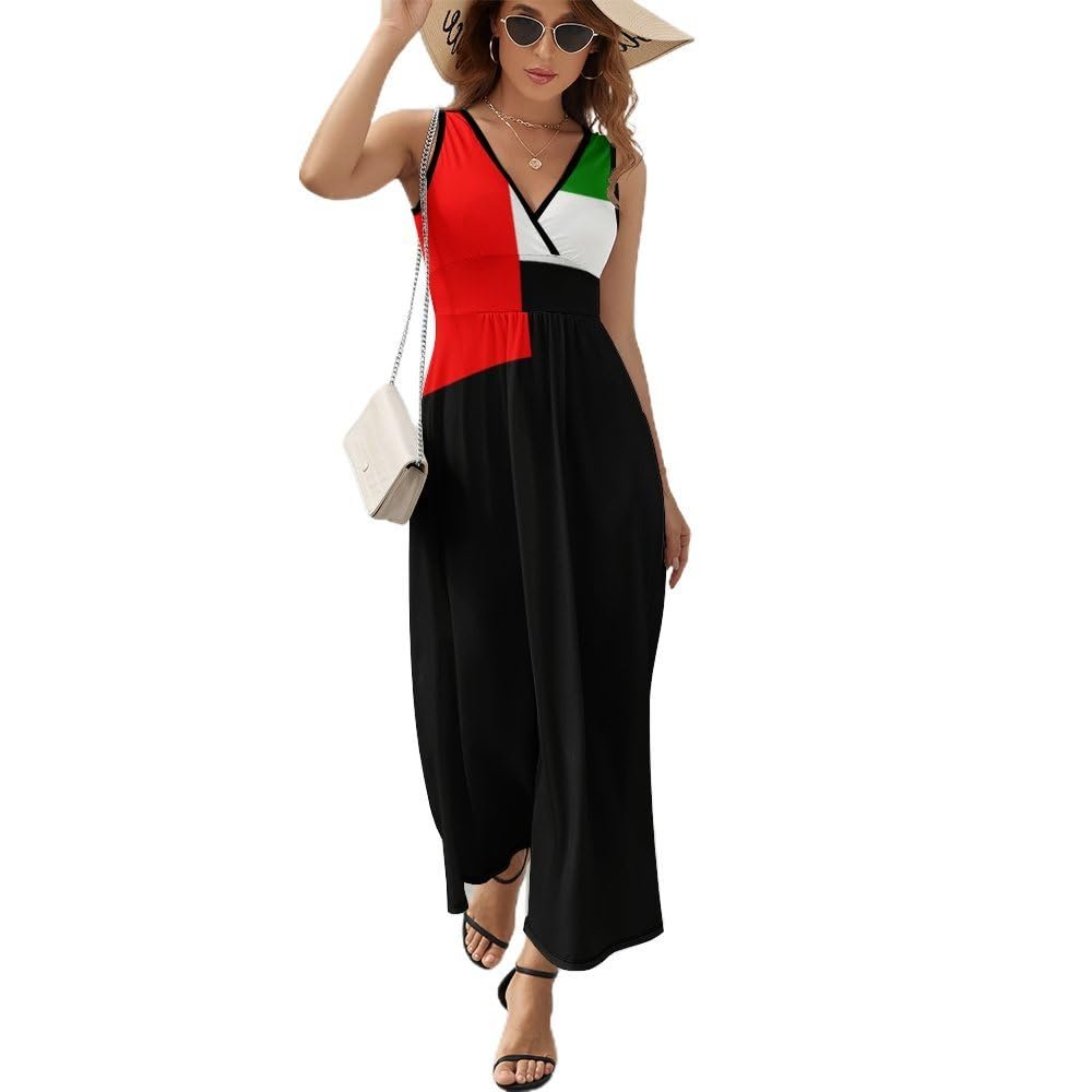 Vafogehu Womens Dress UAE Flag Sleeveless Long Sleeve Casual Dresses