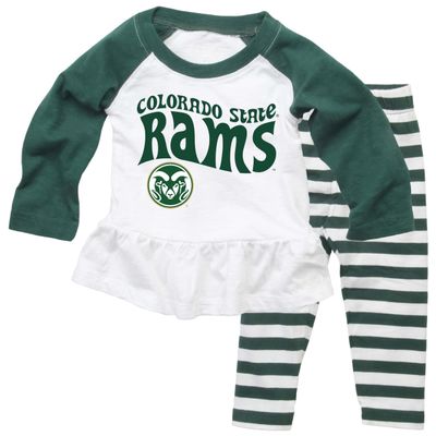 Wes and Willy NCAA Infant Girls Ruffle Raglan Set,Colorado State Rams,12M,Evergreen