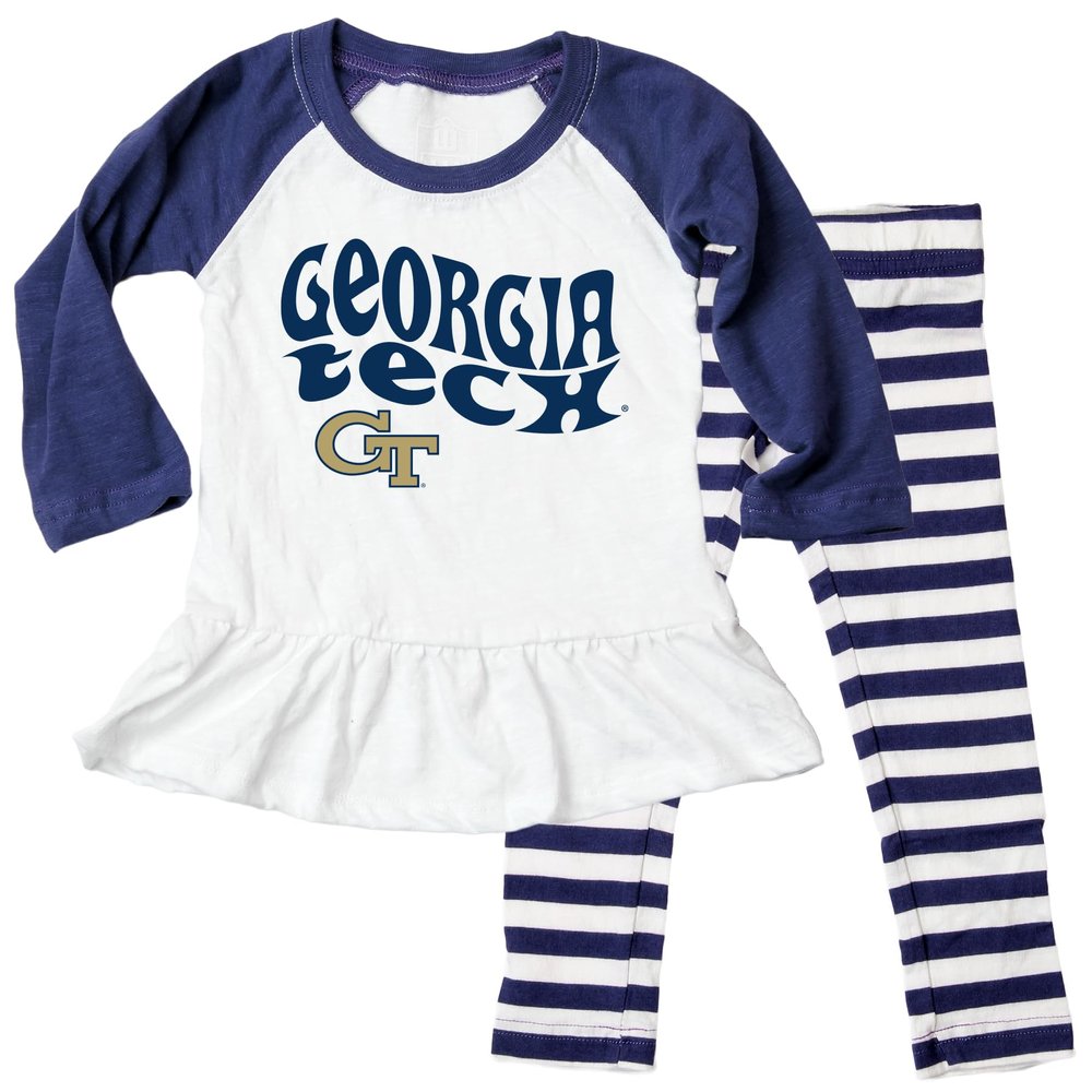 Wes and Willy NCAA Infant Girls Ruffle Raglan Set,Georgia Tech Yellow Jackets,12M,Midnight