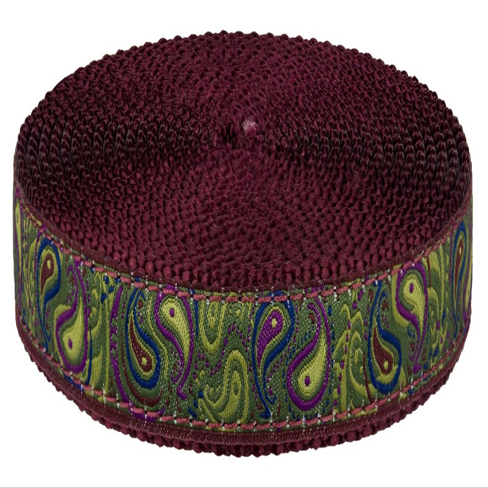 Country Brook Design - Dark Paisley On Burgundy Nylon Webbing Closeout (3/4 Inch, 10 Yards)