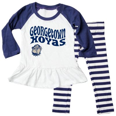 Wes and Willy NCAA Infant Girls Ruffle Raglan Set,Georgetown Hoyas,12M,Midnight