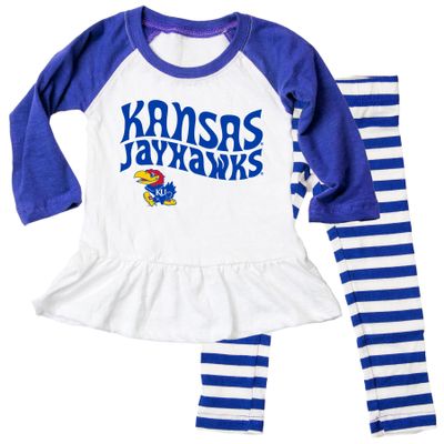 Wes and Willy NCAA Infant Girls Ruffle Raglan Set,Kansas Jayhawks,18M,Blue Moon