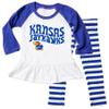 Wes and Willy NCAA Infant Girls Ruffle Raglan Set,Kansas Jayhawks,18M,Blue Moon view 1