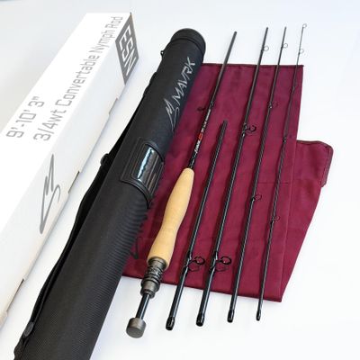 Mavrk Dual II Convertible 9 & 102 3/4 Weight ESN Euro Nymph Fly Fishing Rod Premium Japanese Carbon Fiber Graphite Lightweight Sensitive Moderate Fast Action Trout Fly Rod 4/5 Piece Travel Design