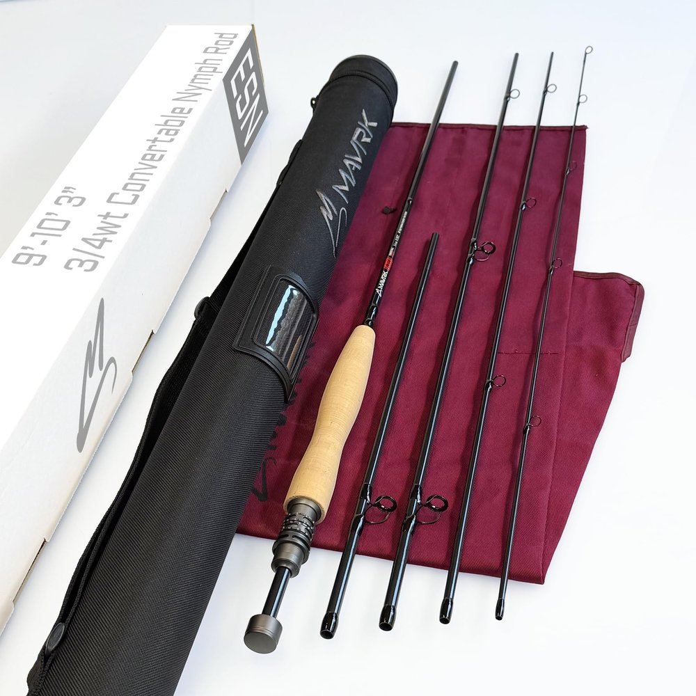 Mavrk Dual II Convertible 9 & 102 3/4 Weight ESN Euro Nymph Fly Fishing Rod Premium Japanese Carbon Fiber Graphite Lightweight Sensitive Moderate Fast Action Trout Fly Rod 4/5 Piece Travel Design