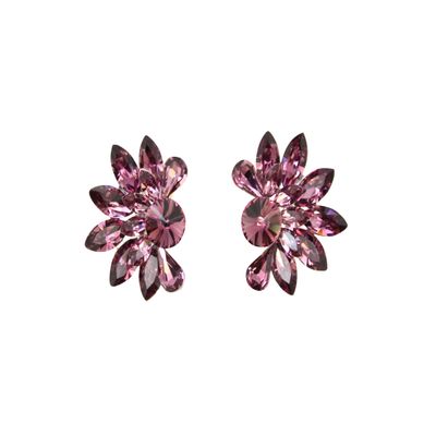 Faship Purple Rhinestone Crystal Floral Clip On Earrings - Purple