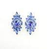 Faship Blue Rhinestone Crystal Floral Clip On Earrings - Blue view 2