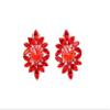 Faship Red Rhinestone Crystal Floral Clip On Earrings - Red view 1