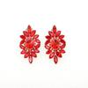Faship Red Rhinestone Crystal Floral Clip On Earrings - Red view 2