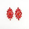 Faship Red Rhinestone Crystal Floral Clip On Earrings - Red view 3