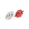 Faship Red Rhinestone Crystal Floral Clip On Earrings - Red view 4