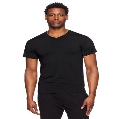 RBX Active Men's V-Neck Black Undershirts, Short Sleeve Soft and Breathable 2-Pack Moisture Wicking T-Shirts for Men Black S