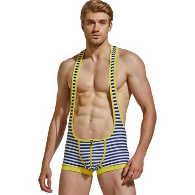 Wayonge Men's Wrestling Singlet Athletic Leotard for Active Wrestling or Workout Jumpsuits Men's Sleeveless Sport Bodysuit (TW- 9708-Yellow,XL)