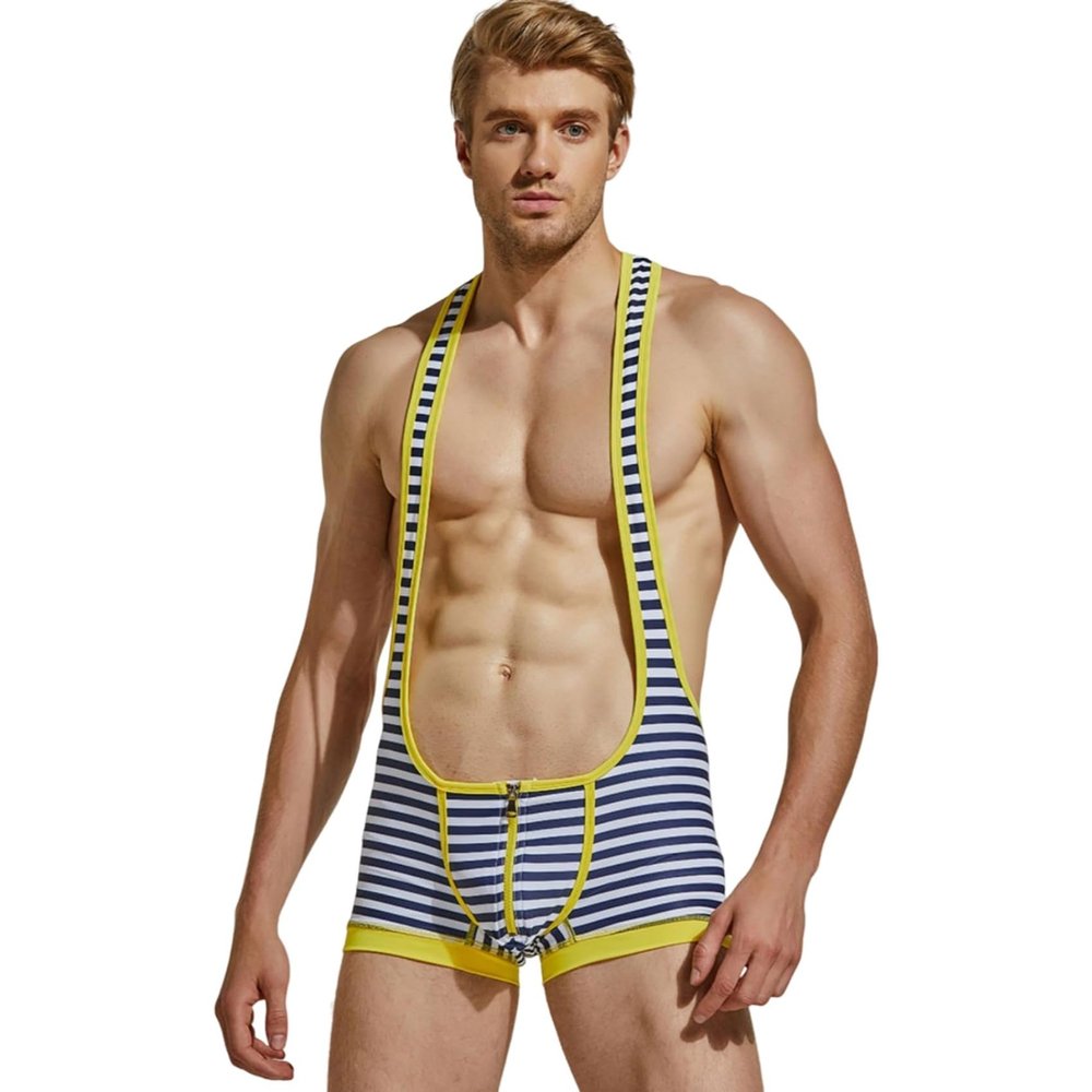 Wayonge Men's Wrestling Singlet Athletic Leotard for Active Wrestling or Workout Jumpsuits Men's Sleeveless Sport Bodysuit (TW- 9708-Yellow,XL)