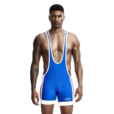 Wayonge Men's Wrestling Singlet Athletic Leotard for Active Wrestling or Workout Jumpsuits Men's Sleeveless Sport Bodysuit (TW-9701-Blue,XXL)