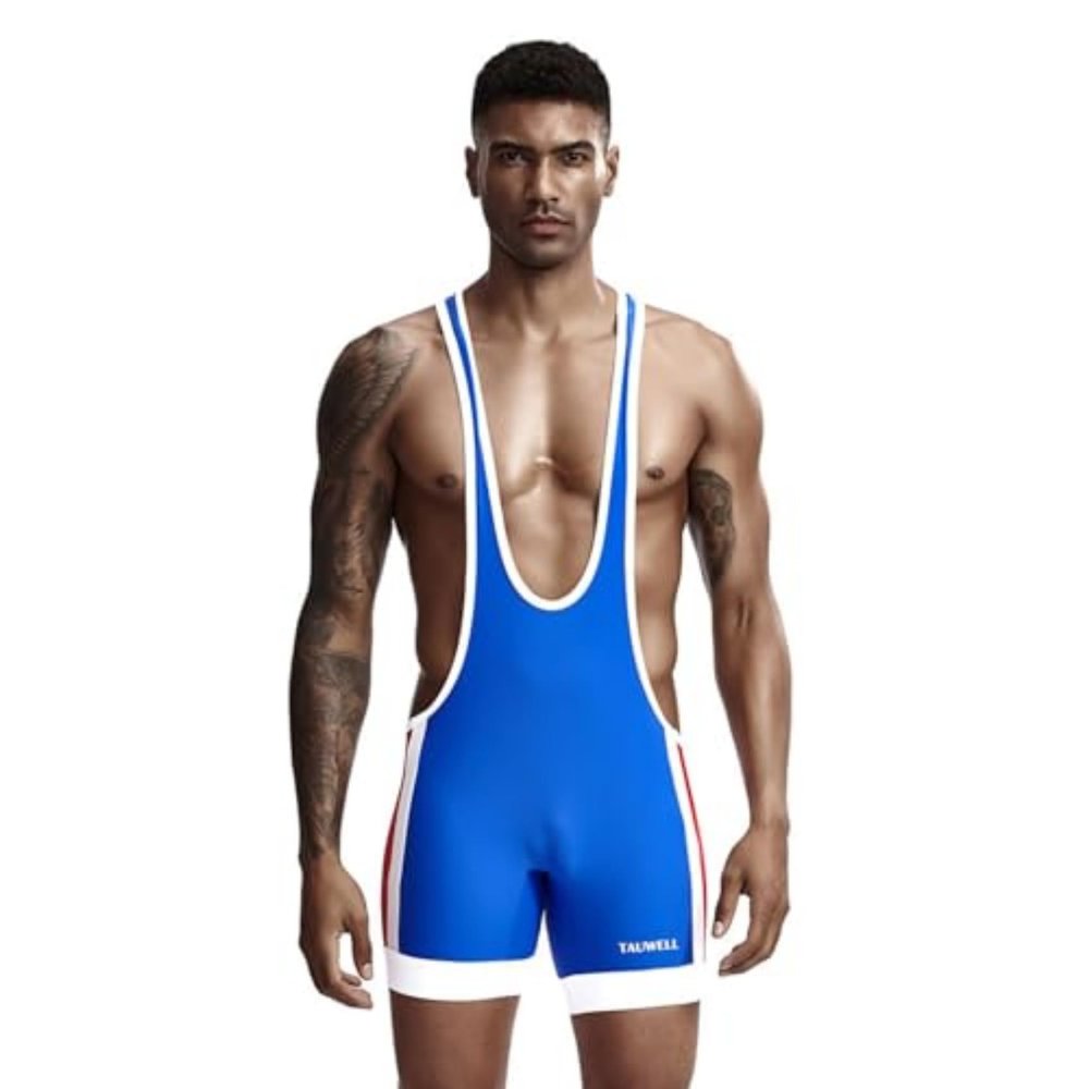 Wayonge Men's Wrestling Singlet Athletic Leotard for Active Wrestling or Workout Jumpsuits Men's Sleeveless Sport Bodysuit (TW-9701-Blue,XXL)