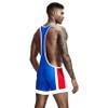 Wayonge Men's Wrestling Singlet Athletic Leotard for Active Wrestling or Workout Jumpsuits Men's Sleeveless Sport Bodysuit (TW-9701-Blue,XXL) view 3