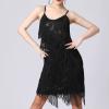 Akklian Cocktail Dress Womens Fashion Flapper Dresses Suspender Crewneck Sequin Feather Sleeveless Mini Dress Party Dress Black view 3