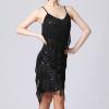 Akklian Cocktail Dress Womens Fashion Flapper Dresses Suspender Crewneck Sequin Feather Sleeveless Mini Dress Party Dress Black view 4