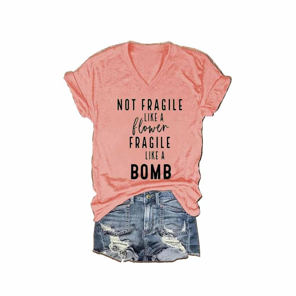NineFit Basics Not Fragile Like A Flower Tank Not Fragile Like A Flower Tshirt Feminist Shirt Women Graphic Vintage Casual V-Neck Tee Shirts Gift, Small, Sakura