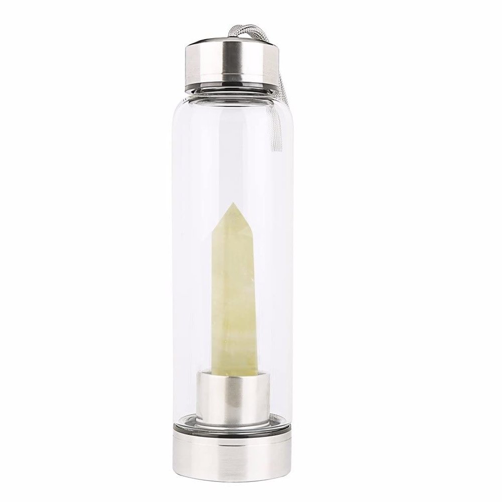 550 Ml Natural Crystal Water Bottle Reusable Gem Water Bottle Healing Elixir Point Reiki Crystal Obelisk Wand Stick Natural Quartz Crystal Gem Infused Water Bottle Sport Water Bottle ( Color : Citrine