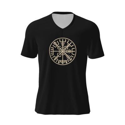 COIEN Iceland Vegvisir T-Shirts Man's Casual Football Jersey V-Neck Short Sleeve Shirt Black
