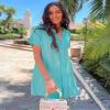 Halife Women's Plus Size Swim Cover Up V-Neck Short Sleeve Bathing Suit Coverups Beach Cover Ups Blue Green XXL view 2