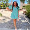 Halife Women's Plus Size Swim Cover Up V-Neck Short Sleeve Bathing Suit Coverups Beach Cover Ups Blue Green XXL view 4