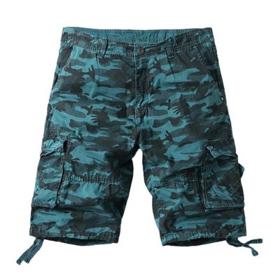 SWJGLITTR Mens Camouflage Cargo Shorts Casual Camo Summer Hiking Short Pant Lightweight Relaxed Cotton Outdoor Short (Blue Camouflage,32)
