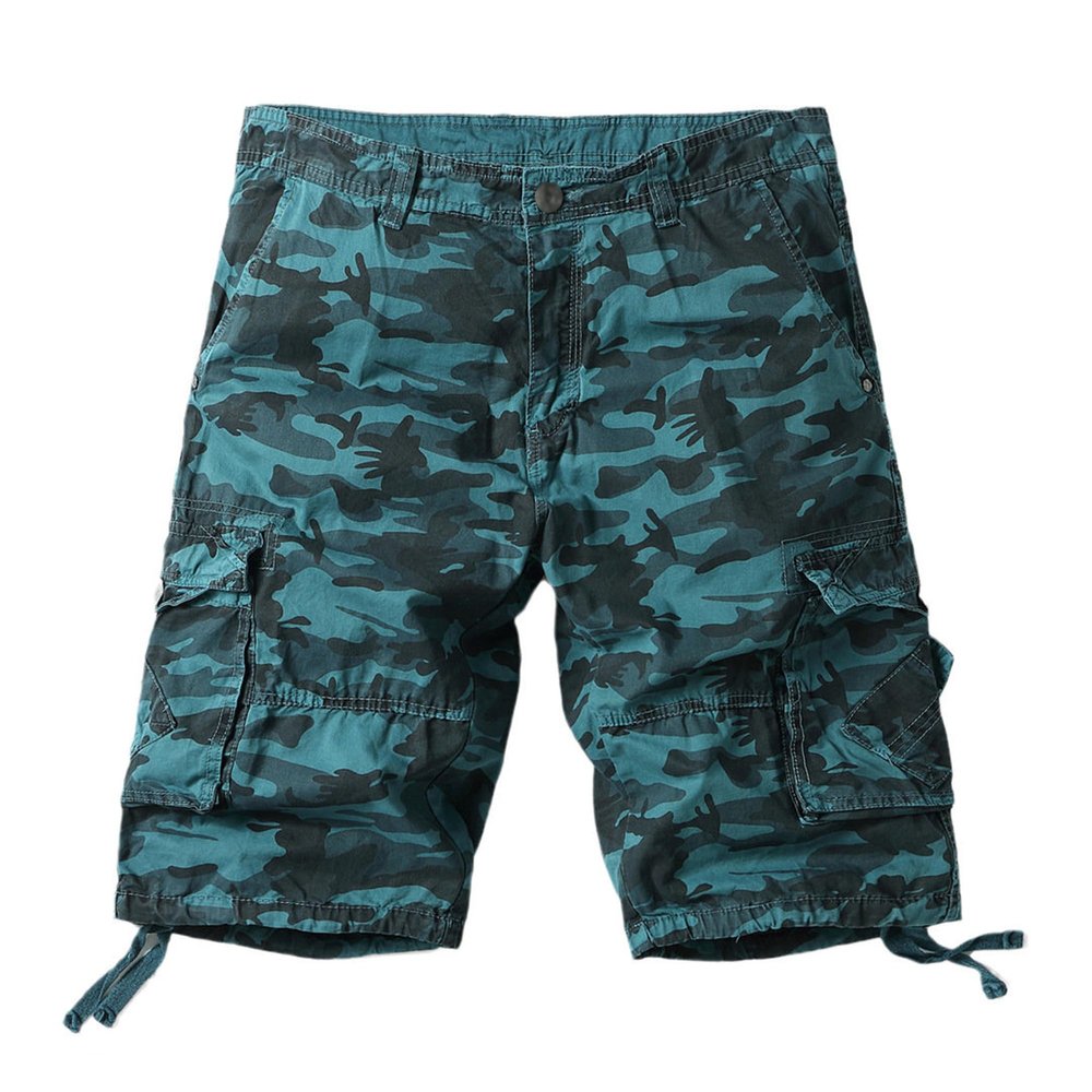 SWJGLITTR Mens Camouflage Cargo Shorts Casual Camo Summer Hiking Short Pant Lightweight Relaxed Cotton Outdoor Short (Blue Camouflage,32)