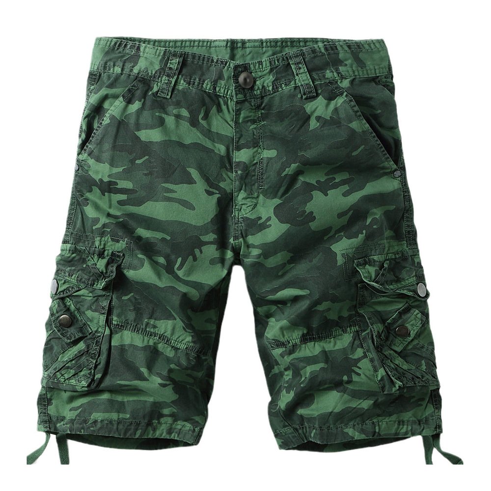 SWJGLITTR Mens Camouflage Cargo Shorts Casual Camo Summer Hiking Short Pant Lightweight Relaxed Cotton Outdoor Short (Green Camo,32)