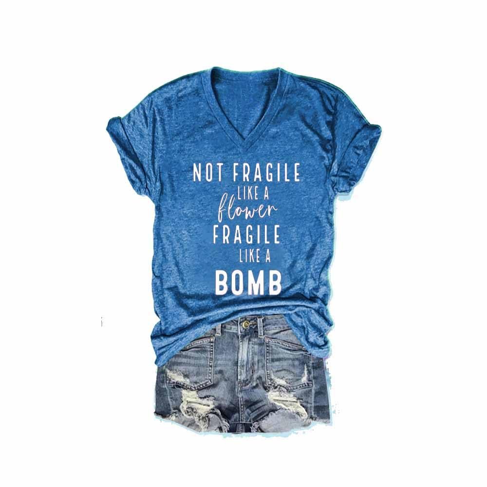NineFit Basics Not Fragile Like A Flower Tshirt Women Feminist Gift Tee Positive Letter Print Tshirt Fun Graphic Shirt, 3X-Large, Ocean
