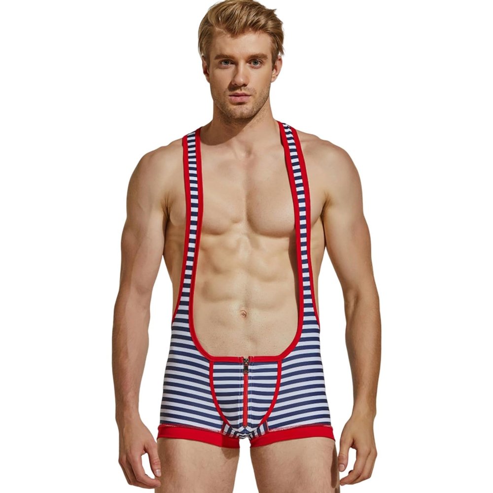 Wayonge Men's Wrestling Singlet Athletic Leotard for Active Wrestling or Workout Jumpsuits Men's Sleeveless Sport Bodysuit (TW- 9708-Red,L)