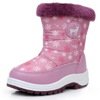 Apakowa Kids Girls Snow Boots Water Resistant Faux Fur Winter Boots
