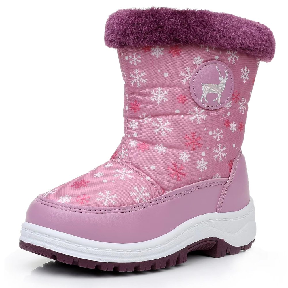 Apakowa Kids Girls Snow Boots Water Resistant Faux Fur Winter Boots